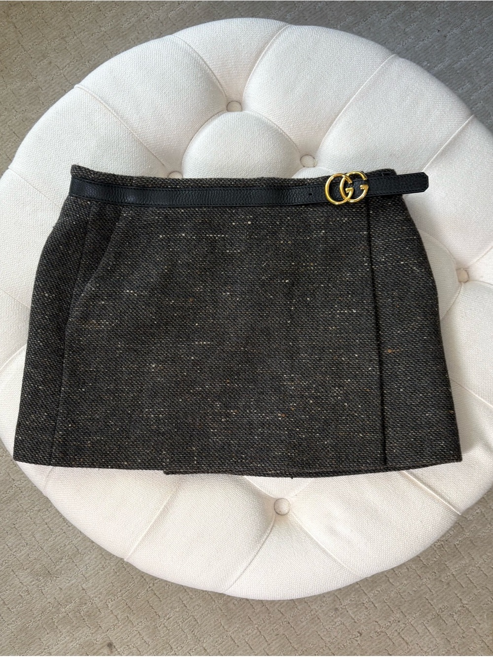 Gucci Brown Tweed Mini Skirt with Gold GG Buckle